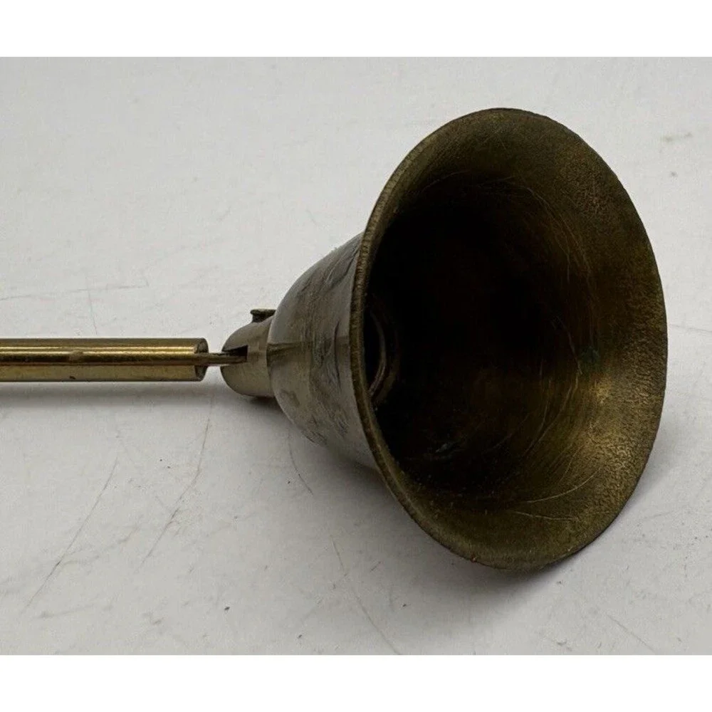 Vintage Brass Candle Snuffer Red Wood Handle Fireplace Candle Extinguisher